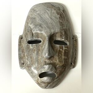 VTG Mayan Aztec Carved Marble Stone Hanging Warrior Face Mask Wall Decor 8x5 in